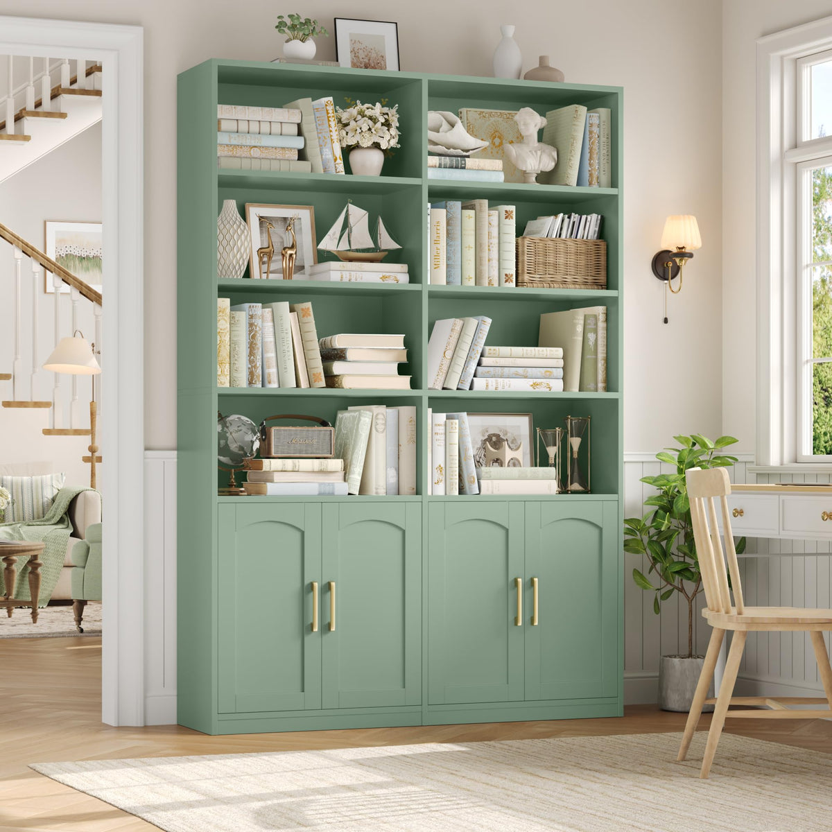 FACBOTALL Bookshelf and Bookcase with Doors, Double Wide Large Bookshelves