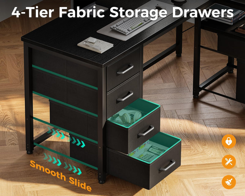Coleshome 55 Inch L Shaped Office Desk with 6 Drawers, Power Outlet, White