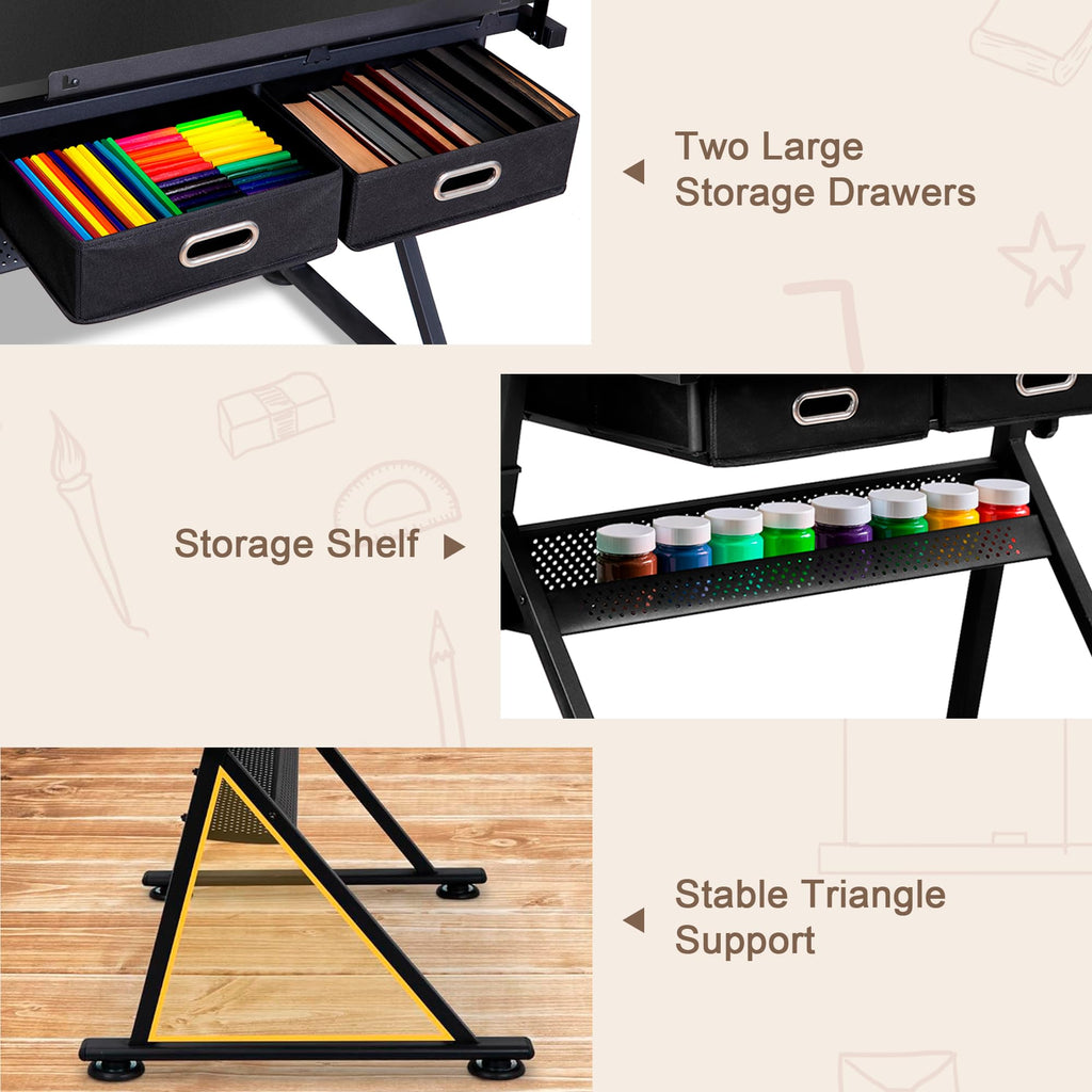 ZENY Adjustable Drafting Table with Stool Tilting Drawing Desk Artist Table