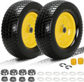 2 Pack 15x6.00-6 Flat Free Lawn Mower Tire and Wheel, 15" Solid Front Tires with 3" Centered Hub, 3/4" & 5/8" Bearings and 1" Bushings, Compatible with John Deere Husqvarna Riding Mowers Lawn Tractors