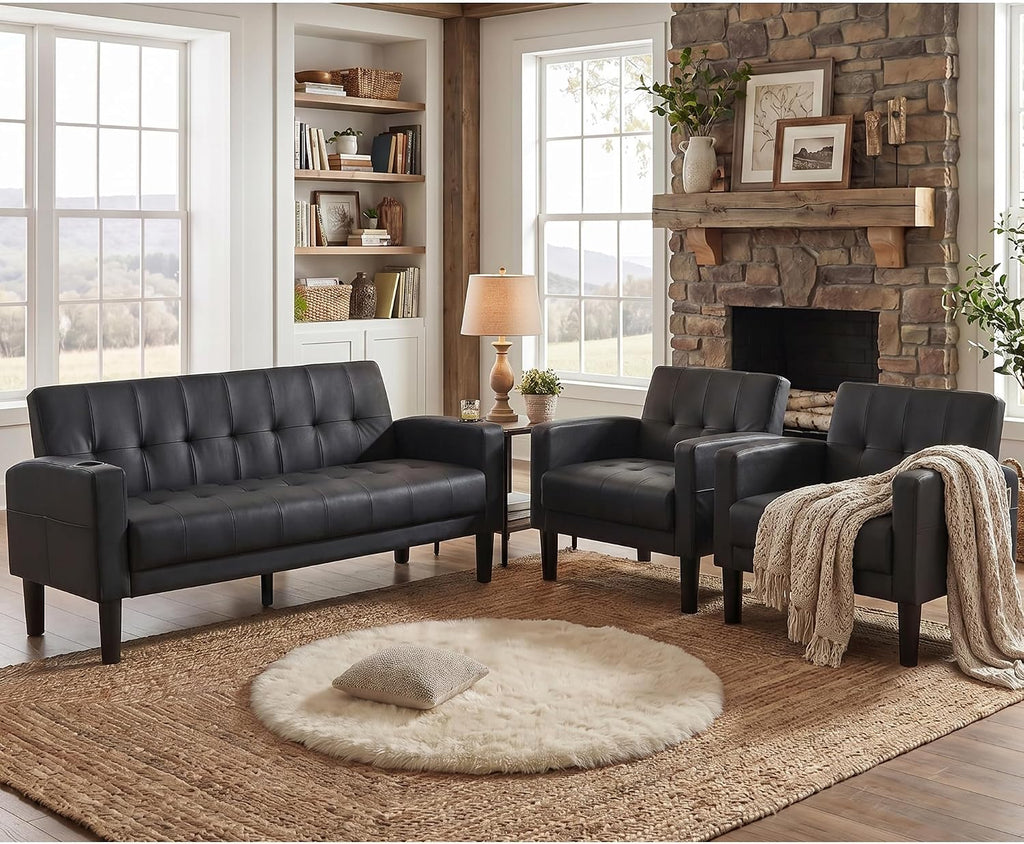 TYBOATLE Living Room Set, PU Leather Couch and Chairs w/USB & Type-C Ports