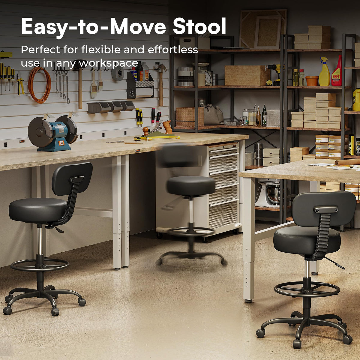 SUPERJARE Drafting Chair with Backrest, Adjustable Foot Rest Rolling Stool