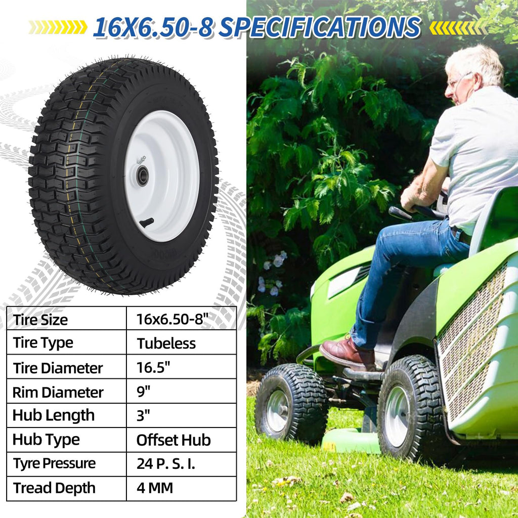 GICOOL 20x8.00-8 Lawn Mower Tire and Wheel, 4 Ply Tubeless Tire, 20x8-8nhs Riding Lawn Mower and Tractor Rear Tire and Wheel Assemblies, 3.5" Offset Hub, 3/4" Borehole, and 3/16" Keyway