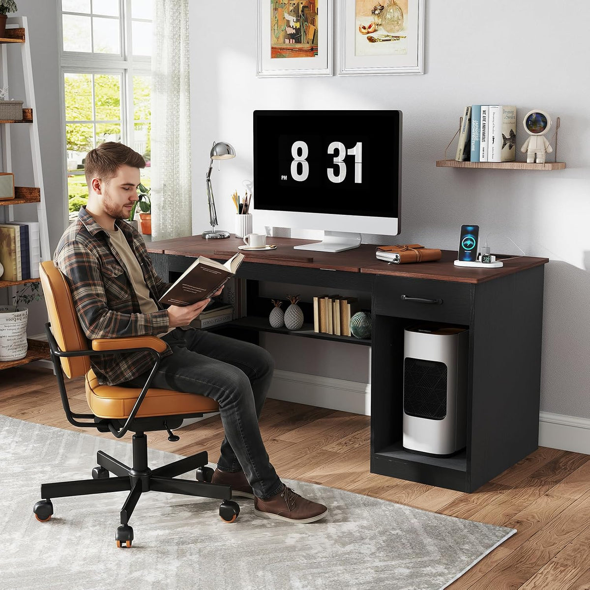 Verano Garden 55.1" Drafting Table, Craft Art Table, Computer Desk, Black