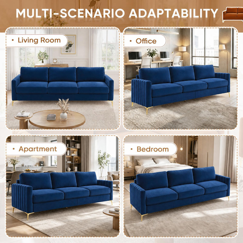 2 Piece Sofa and Loveseat Set, Comfy Tufted Velvet Couch and Loveseat Sets Furniture with Gold Leg, Mid Century Modern Couch Soft Upholstered Sofa Set of 2 for Living Room Bedroom Office (Navy Blue)