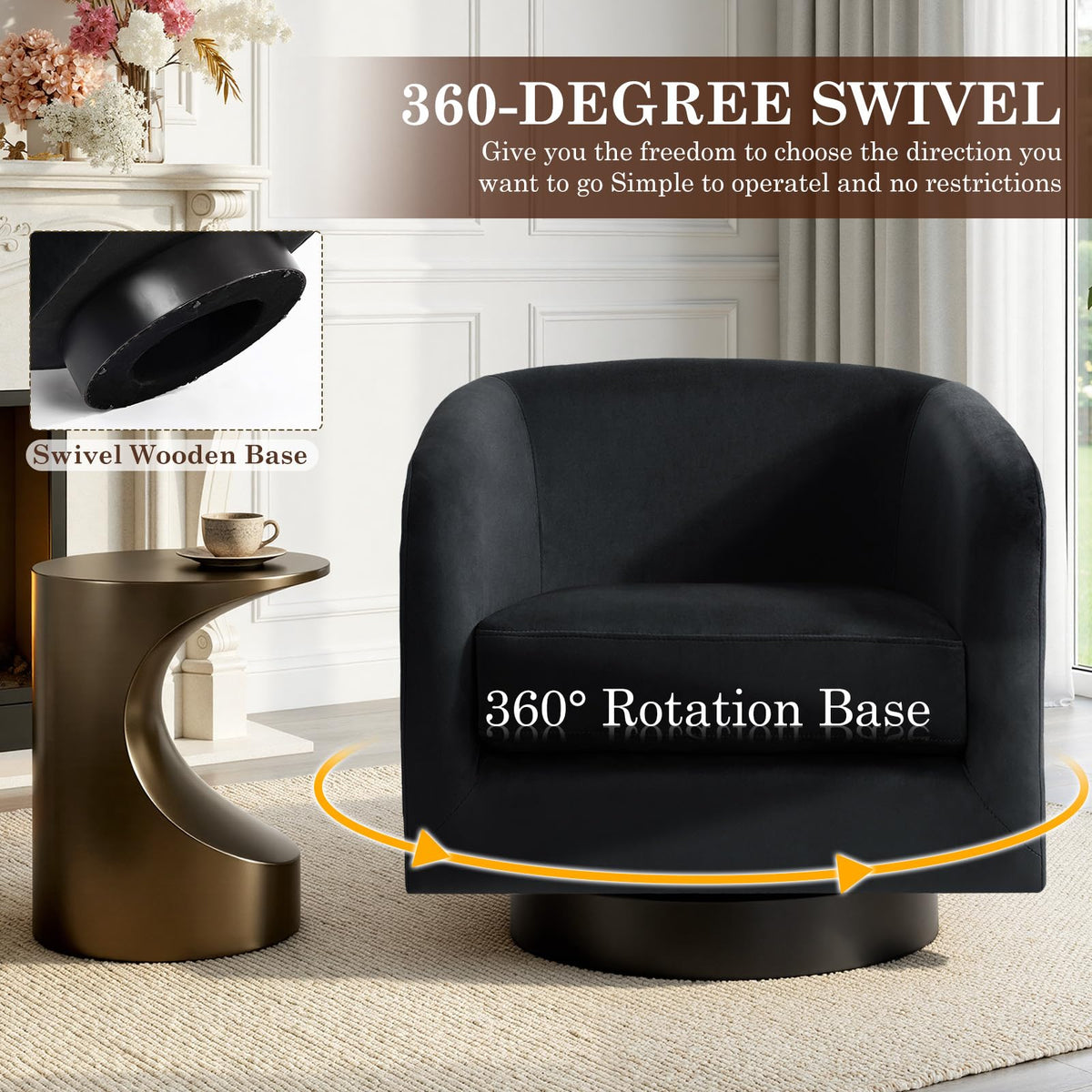 Faux Leather Swivel Accent Chairs Set of 2, Barrel Armchair, Brown