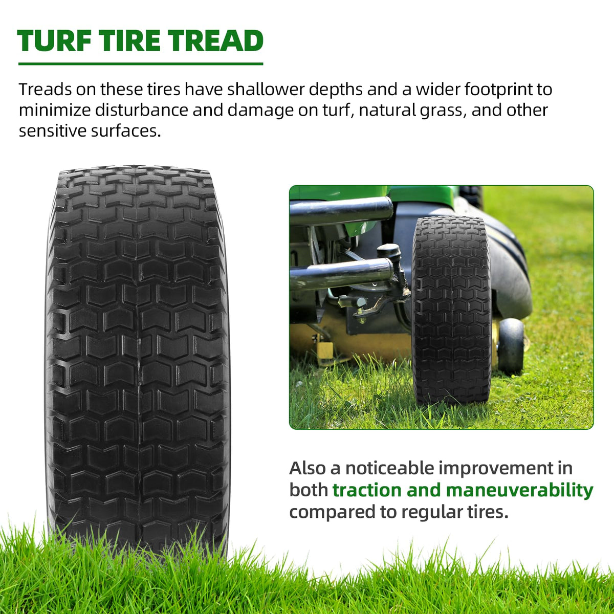 AR-PRO (2-Pack) 16x6.50-8 Flat-Free Tire and Wheel Assemblies, Relacement 16x6.5-8 Solid Turf Tire with Rim for Garden Tractor Riding Lawn Mowers, 3" Offset Hub and 3/4" Bushings