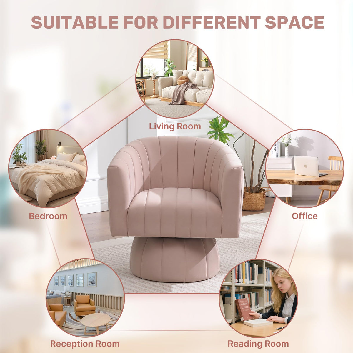 Swivel Accent Barrel Chair Set of 2, Cute Comfy Small Round 360Â° Arm Chair, Velvet Sofa Club Reading Chair for Living Room Bedroom Office Purple
