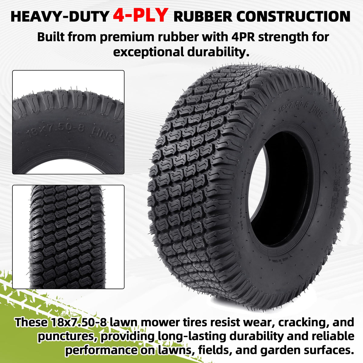 AR-PRO (2 Pack) 20x8.00-8 Lawn Mower Turf Tires, Tubeless, No Rims