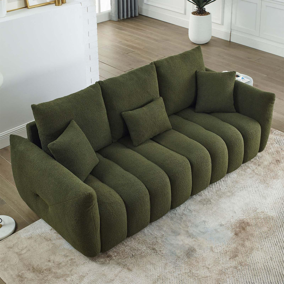 Antetek Teddy Fabric Sofa Set for Living Room, 2 Pieces Modern Deep Seat Oversized 3-Seater Cloud Boucle Couch for Bedroom, Office, Apartment, Furniture Set, 78-inch, Black (2 Pieces)