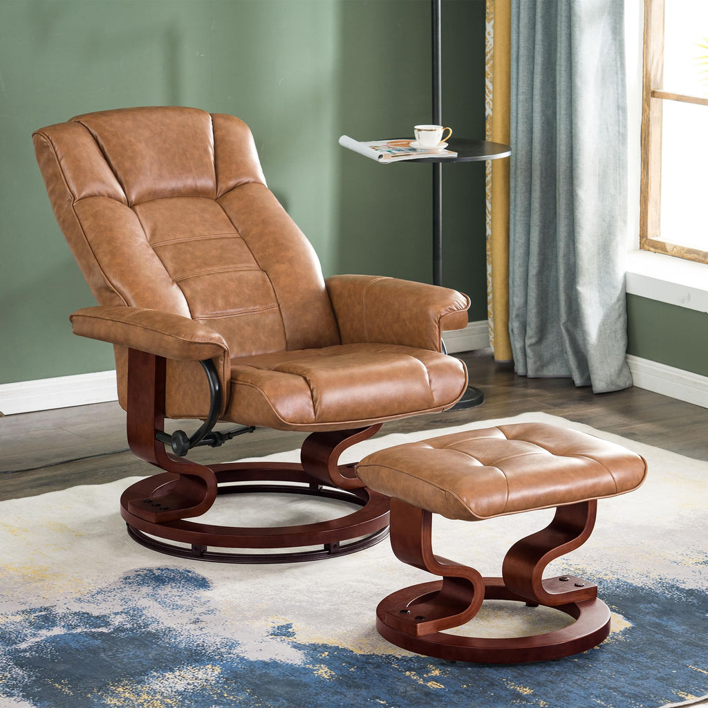 MCombo Manual Swivel Recliner with Ottoman, Faux Leather 9019