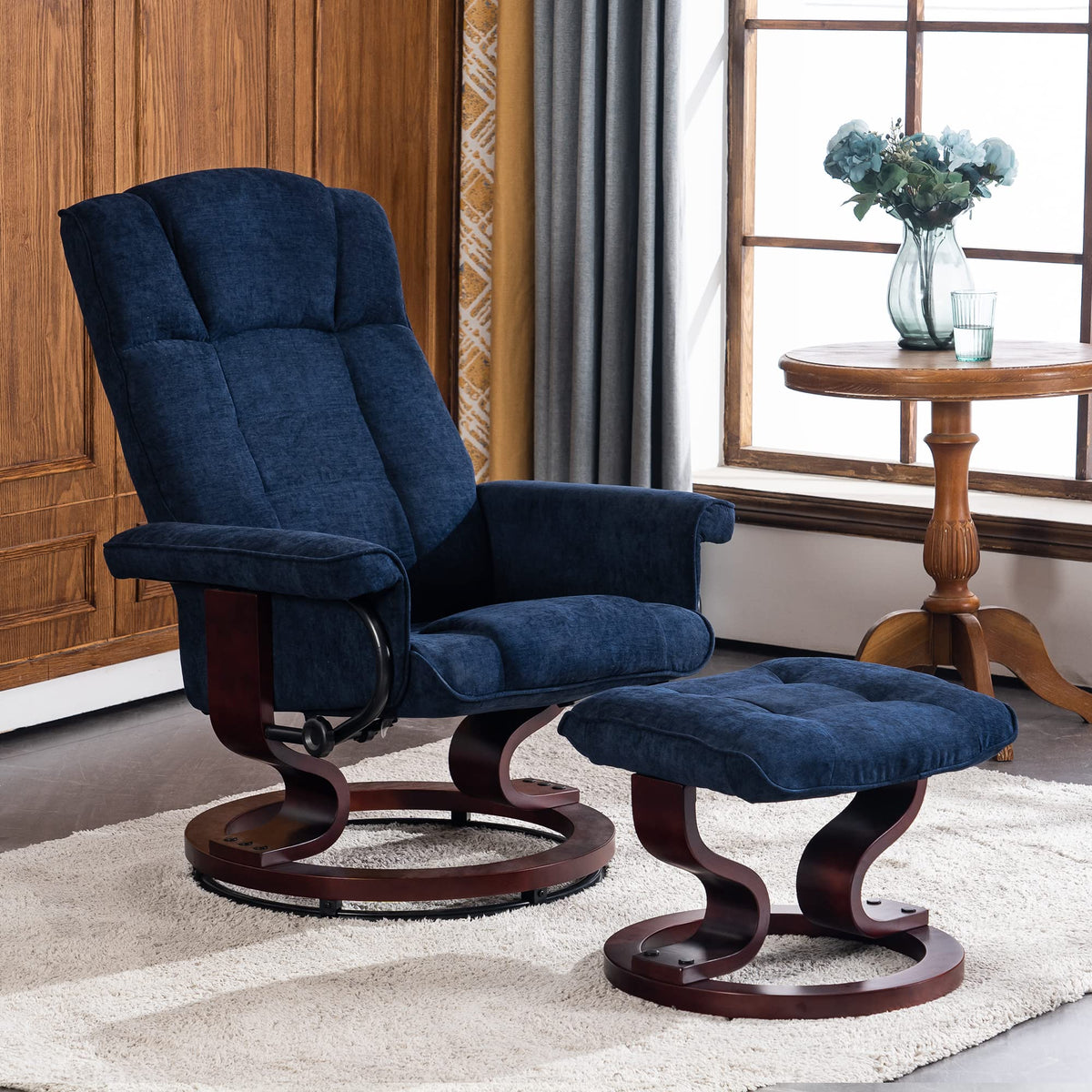 MCombo Manual Swivel Recliner with Ottoman, Faux Leather 9019