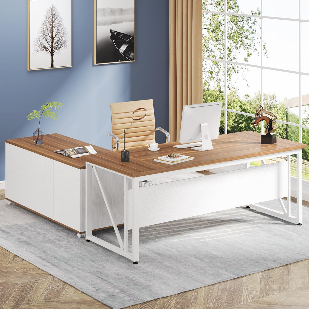 Tribesigns 55 inches Executive Desk and 43" lateral File Cabinet, L-Shaped Computer Desk Home Office Furniture with Drawers and Storage Shelves, Office Table with Cabinet