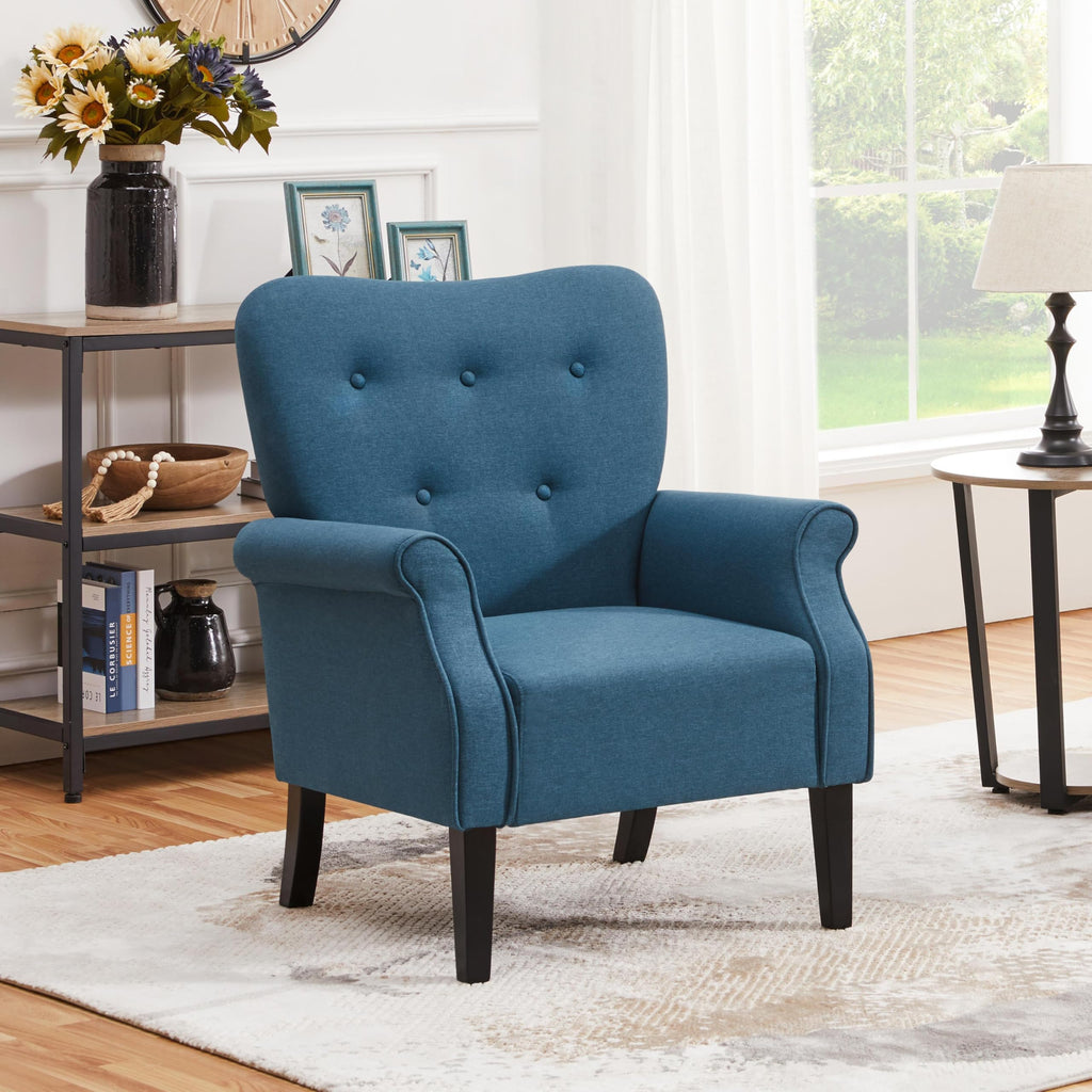 Yaheetech High Back Accent Chair Set of 2 with Rolled Arms, Navy Blue