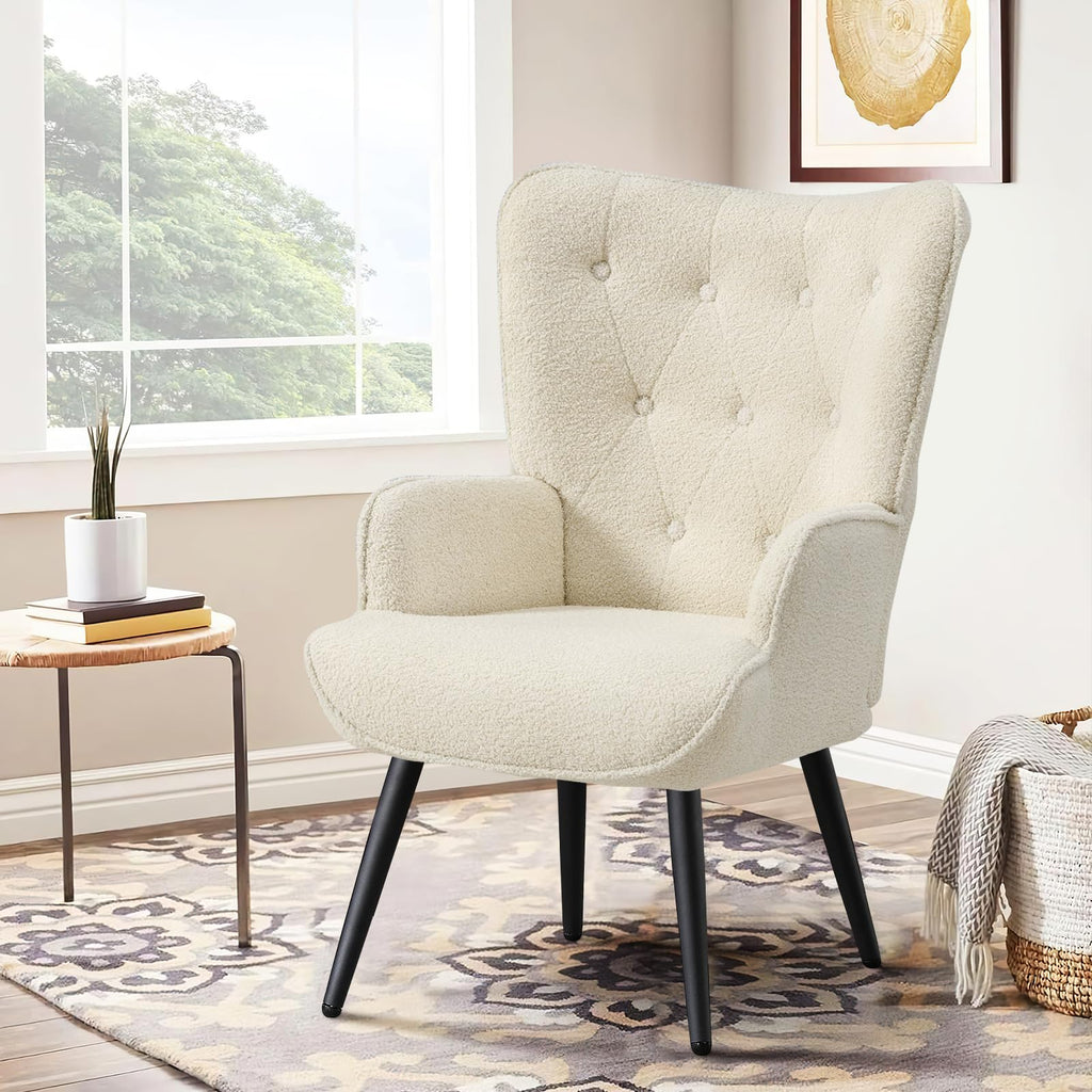 Furniliving PU Leather Accent Chair for Living Room, Upholstered Reading Chair with High Backrest, Tufted-Button Wingback Armchair for Bedroom, Dressing Room, Home Office, Brown, Set of 2