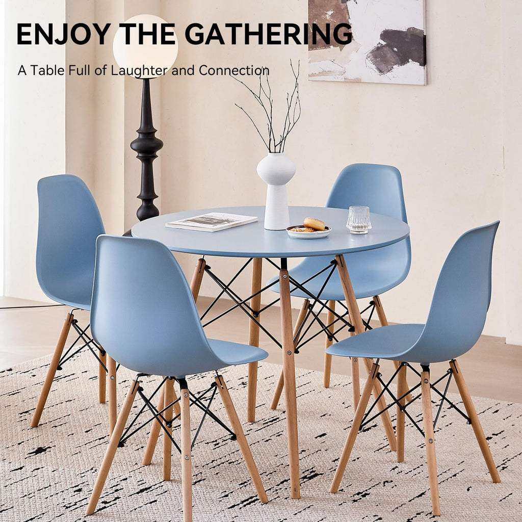 5-Piece Round Dining Set, 35.5" Black Table & Light Gray Chair