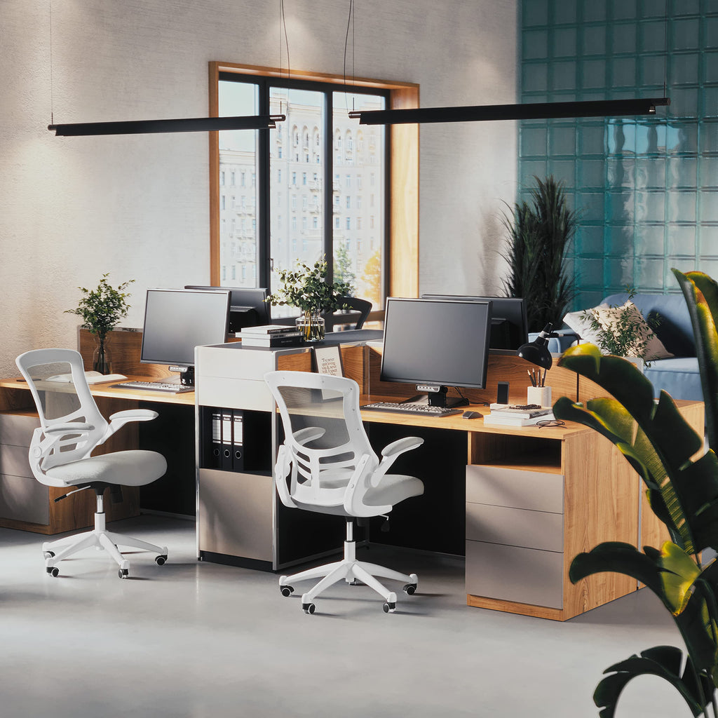 Flash Furniture Set of 4 Mid-Back Swivel Ergonomic Task Office Chairs with Flip-Up Arms, Black Mesh