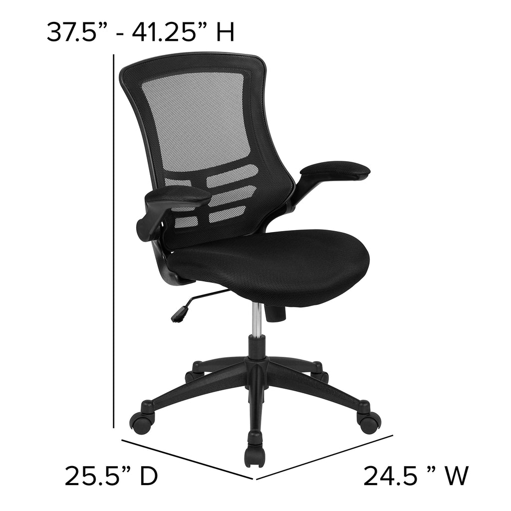 Flash Furniture Set of 4 Mid-Back Swivel Ergonomic Task Office Chairs with Flip-Up Arms, Black Mesh
