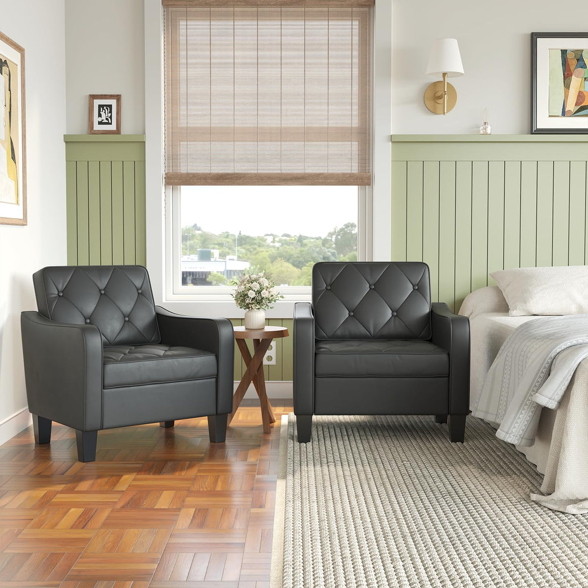 Grey Accent Chairs Set of 2, Wide Comfy Arm Chairs for Living Room, Office