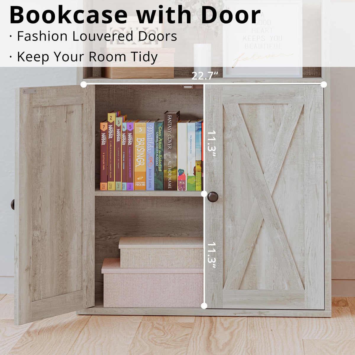 IRONCK Industrial Bookshelves and Bookcases with Doors Floor Standing 6 Shelf Display Storage Shelves 70 in Tall Bookcase for Home Office, Living Room