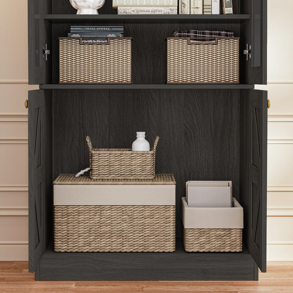 Vyre 71" Tall Farmhouse Bookshelves with Drawers, Set of 3 â Large Modular Bookcase with Adjustable Shelves, Storage Cabinet for Living Room, Kitchen, Home Office, Brown