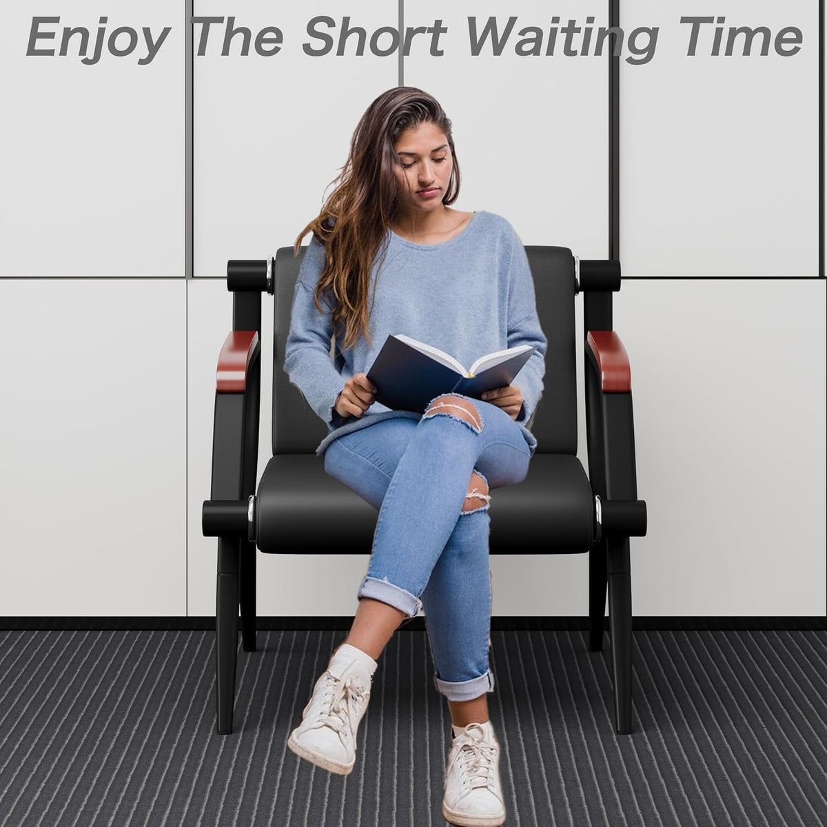 wonline Waiting Room Chairs, Office Furniture Reception Chairs with Arms, Leather Chairs is Suitable for Clinic,Airport,Hospital,Barber,Salon,Bank-Black