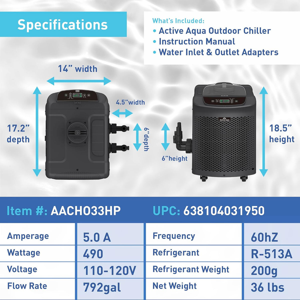 Active Aqua Outdoor Cold Plunge Chiller, 1/3 HP, Built-in Pump & Filter
