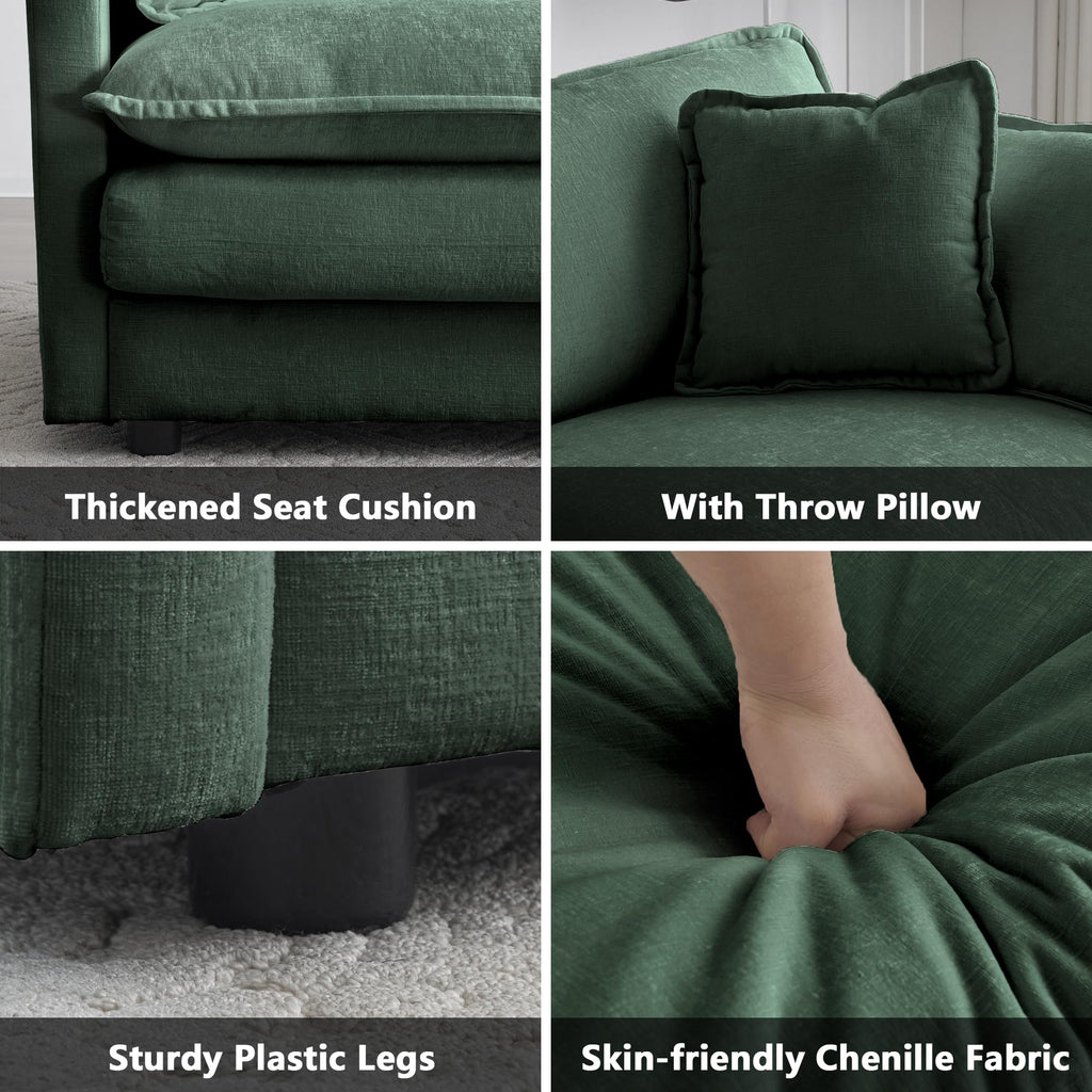 mikibama Luxury 2 Piece Loveseat Couch & Sofa Armchair Set, Modern Upholstered Chenille Cloud Couches Set Furniture with 5 Pillow for Living Room Bedroom Office Apartment, Evergreen