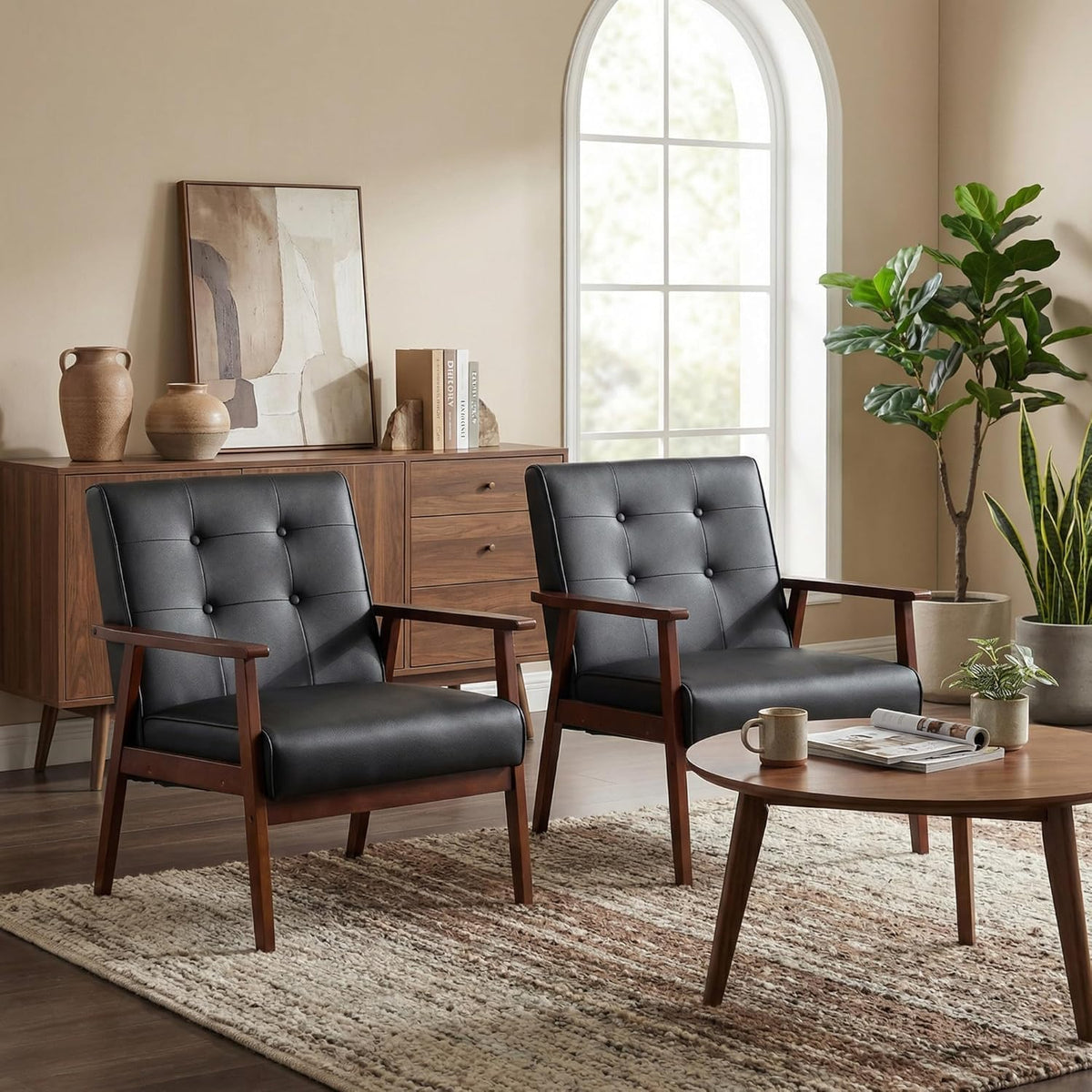JIASTING Mid-Century Modern Leather Accent Chair Set of 2