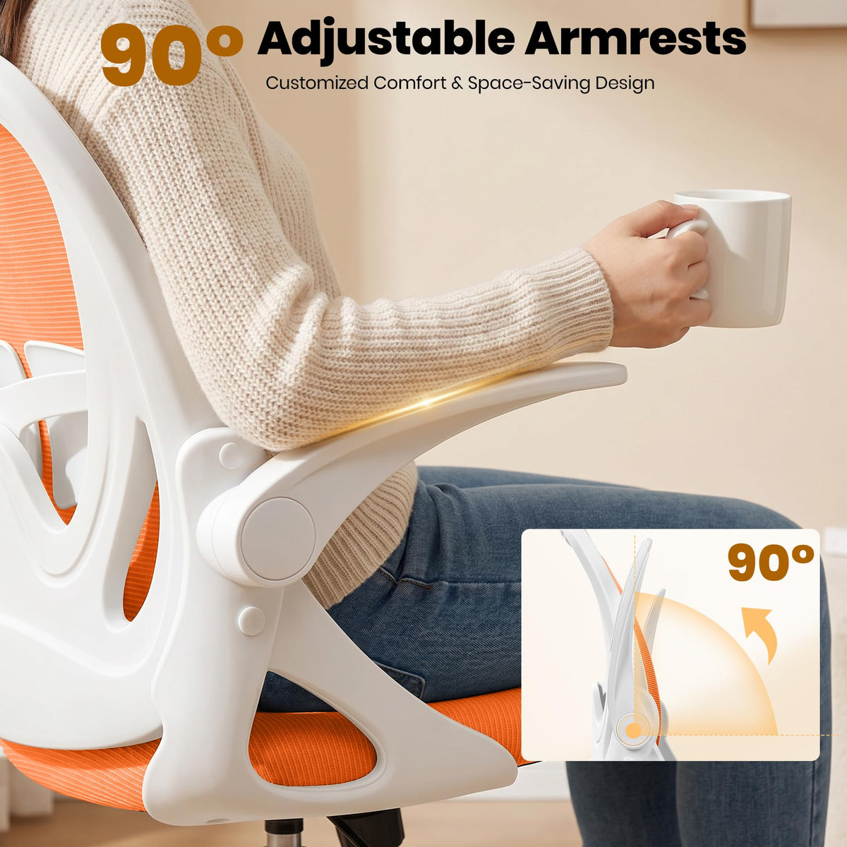 Drafting Chair Tall Office Chair with Flip-up Armrests, Adjustable Height, and Enhanced Lumbar Support - Ergonomic Rolling Stool, Back Support, and Adjustable Foot Rest Ring for Standing Desk White