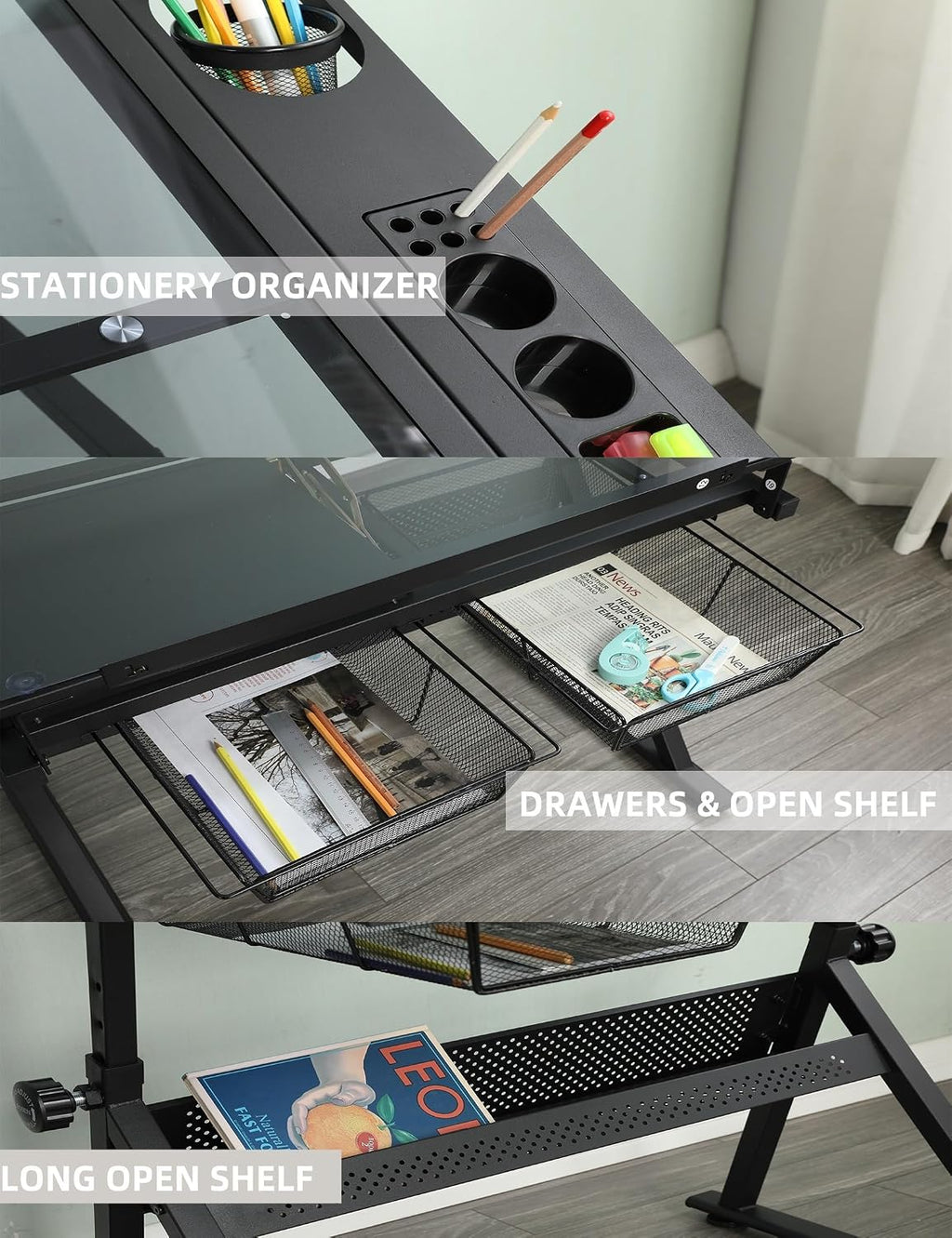 Drafting Table w/Stool, Height Adjustable Multifunctional Drawing Table