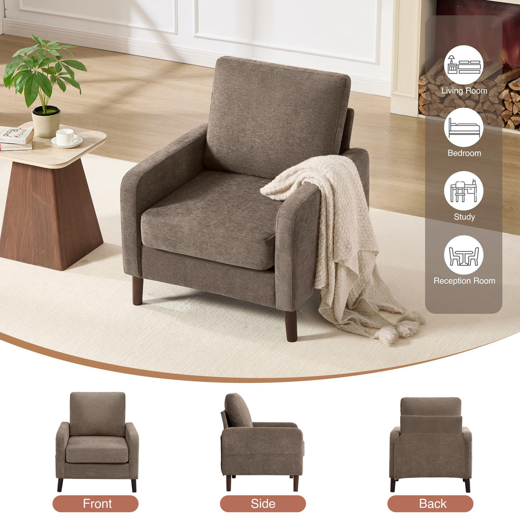 Accent Chair Set of 2, Upholstered Living Room Chairs with Wood Legs and Side Pockets, Modern Reading Chair for Bedroom, Armchair Single Sofa Side Chair for Office, Small Room, Dark Grey