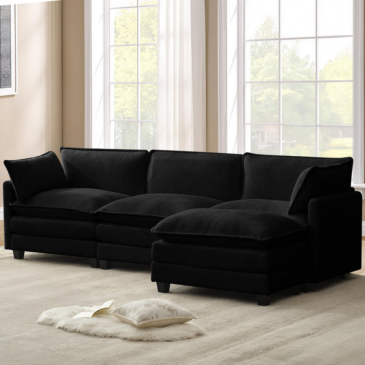 ROWHY 41'' Single Armchair with Ottoman, Modern Corduroy Cloud Couch with Convertible Chaise, Upholstered Sofa Set for Living Room, Green