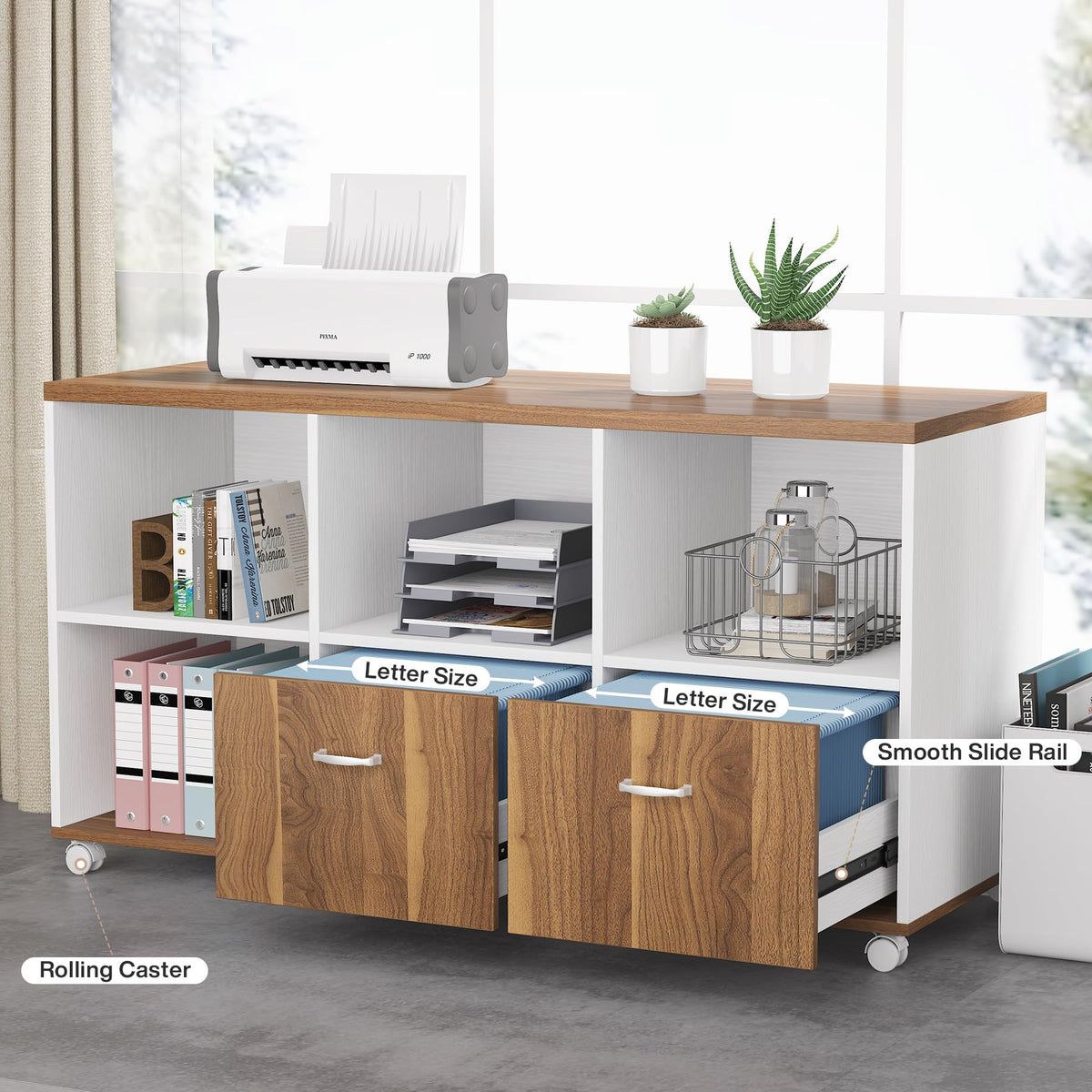Tribesigns 55 inches Executive Desk and 43" lateral File Cabinet, L-Shaped Computer Desk Home Office Furniture with Drawers and Storage Shelves, Office Table with Cabinet