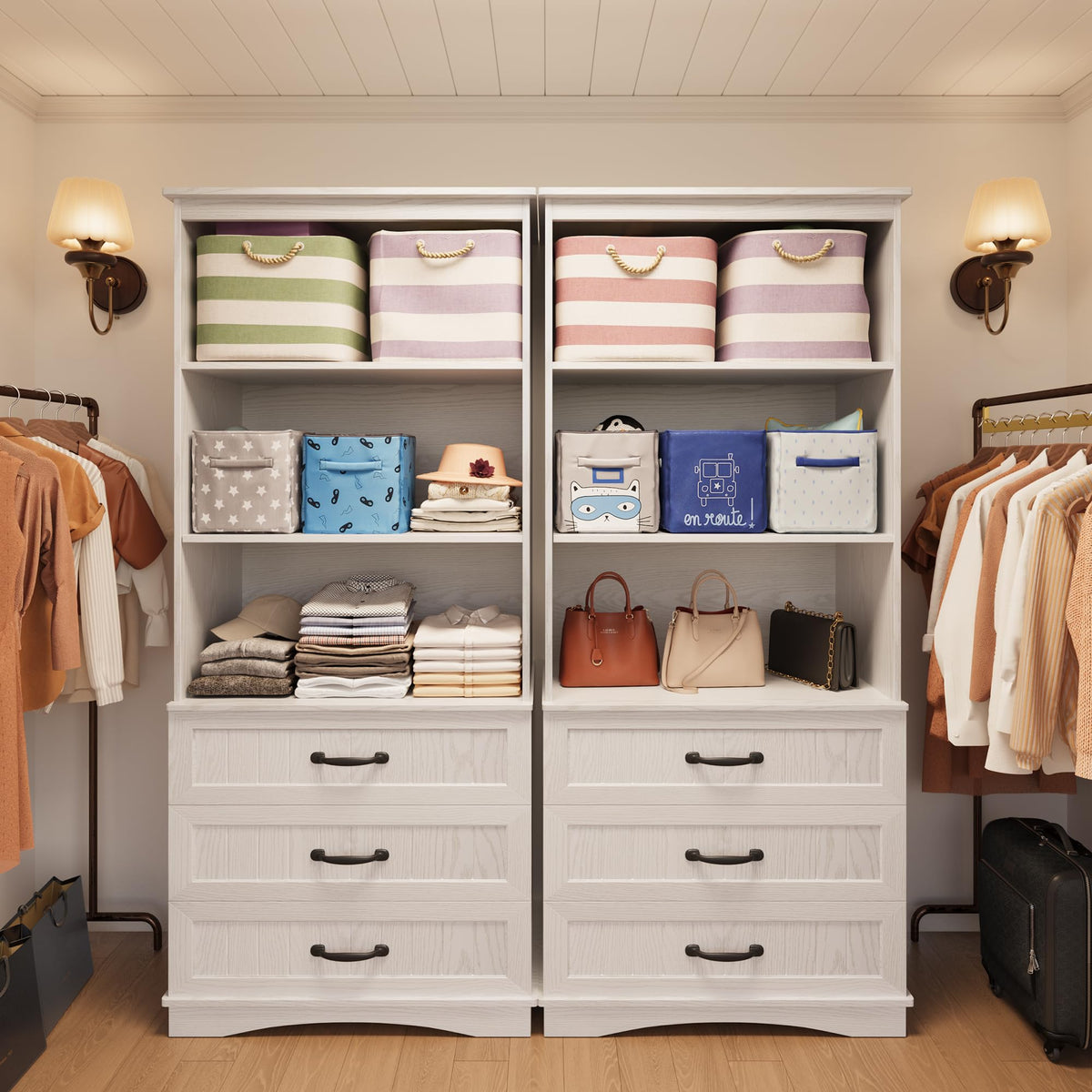 Gizoon 70'' Tall Bookcase Set of 2 with 3 Drawersï¼White