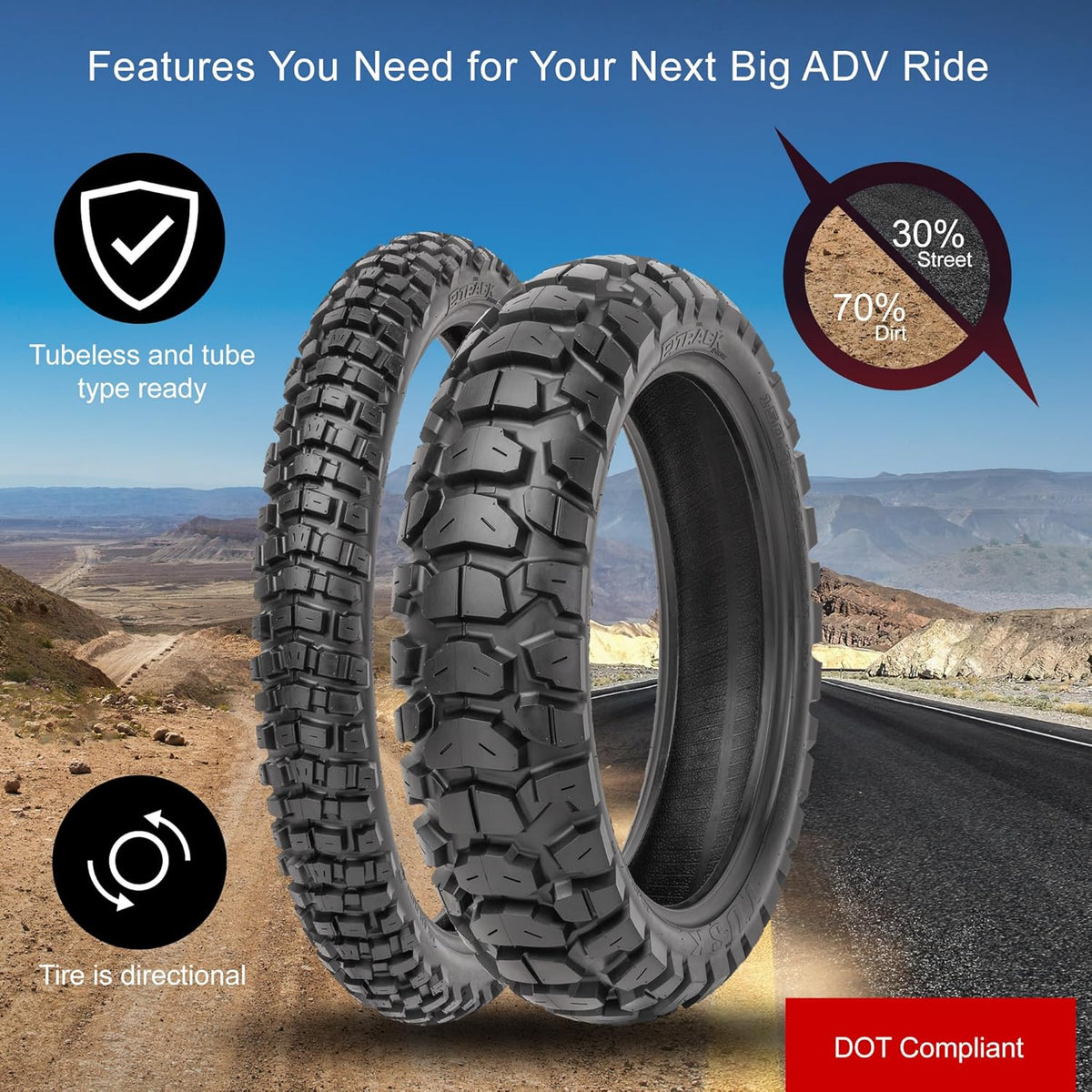 Tusk 2Track Adventure Motorcycle Tire Set â 90/90-21 Front & 130/80-17 Rear â Dual-Sport Off-Road Tires