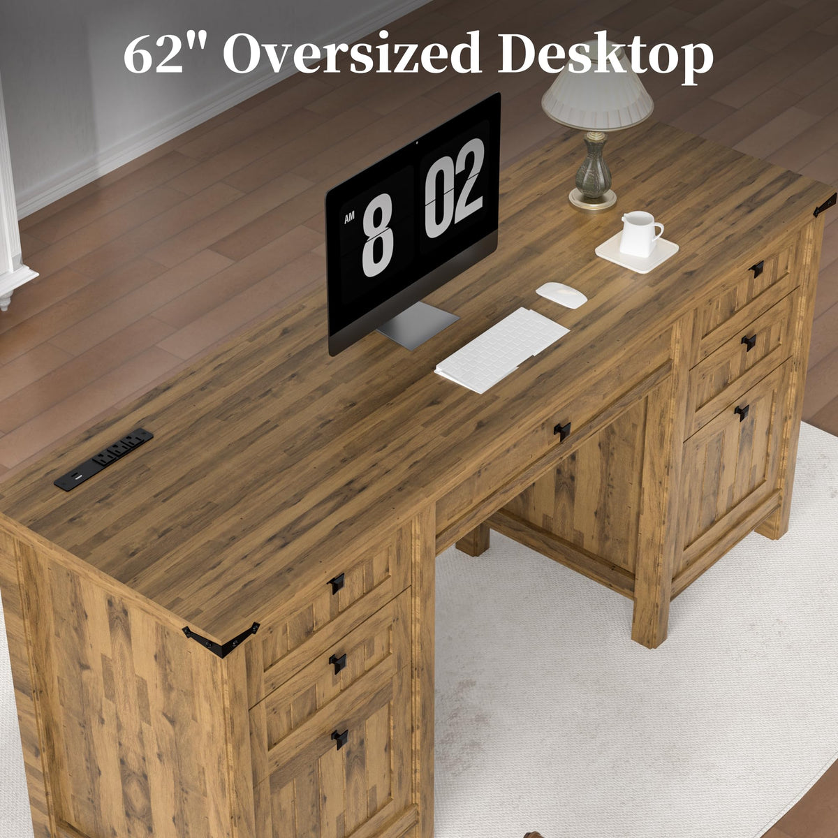 62" Executive Desk Home Office Desk with File Drawer & Cabinet