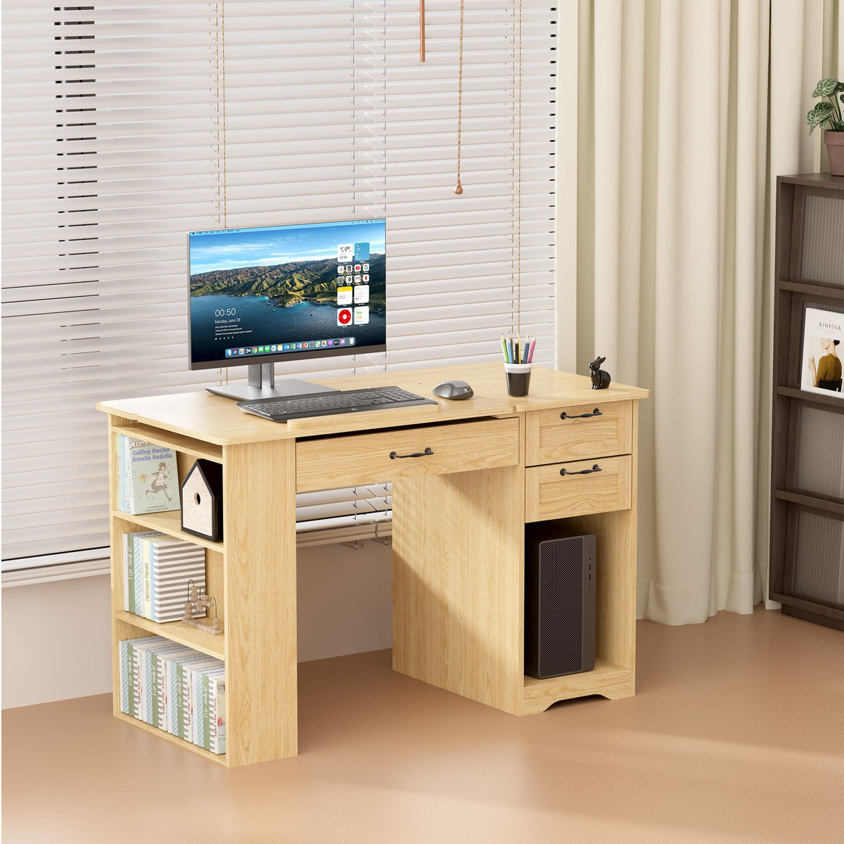 Drafting Table with Storage Cabinet & Drawers, Adjustable Drawing Table with Open Shelves, Craft Art Desk for Artists, Painters, Drawing, Crafting, Reading, Writing, Working