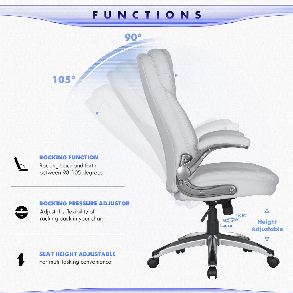 COLAMY High Back Executive Office Chairs, Ergonomic PU Leather Desk Chairs with Flip-Up Armrests, Adjustable Height, Lumbar Support, Comfortable Computer Chairs for Home Office, Set of 2