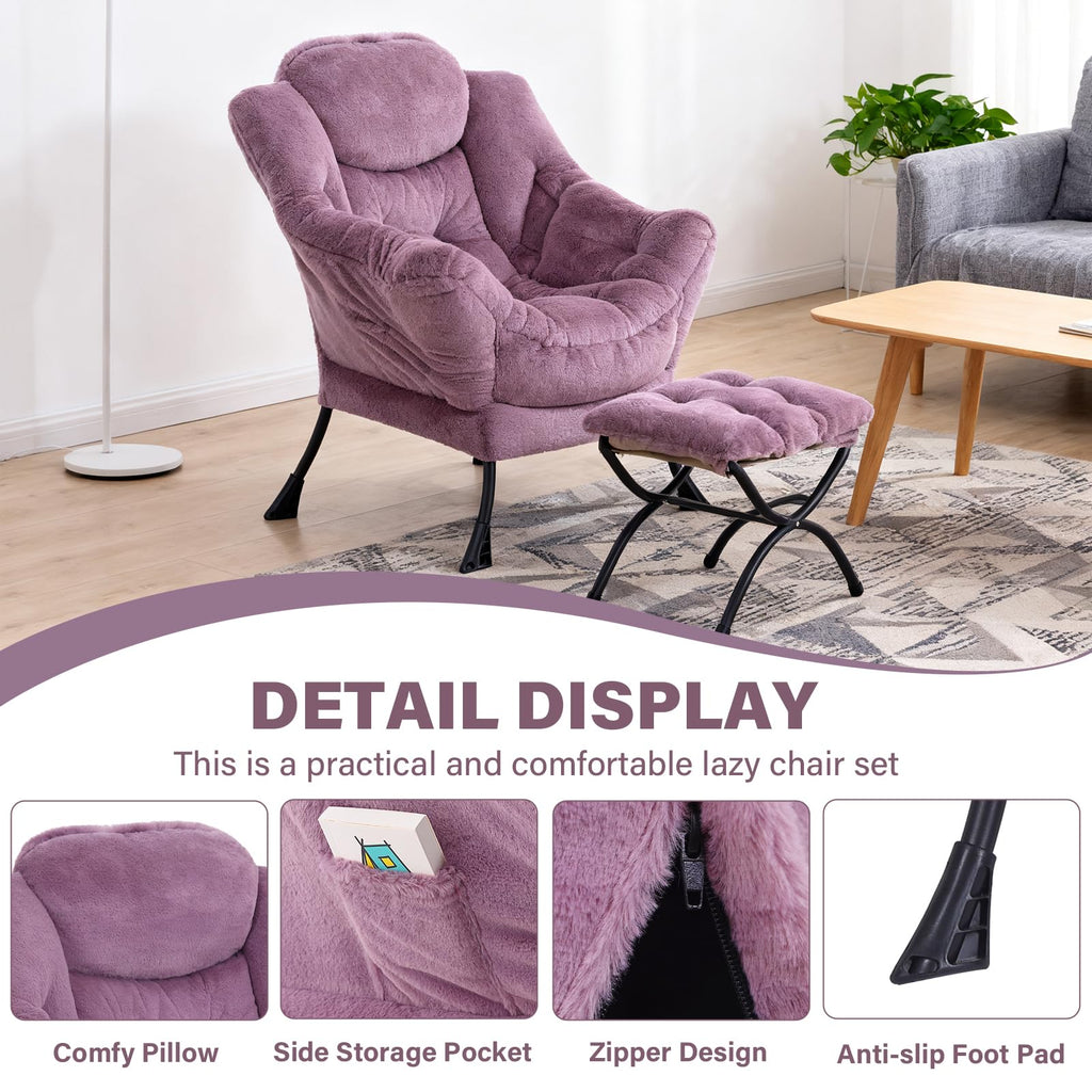 Modern Lazy Chair with Ottoman Lounge Accent Reading Chair for Living Room