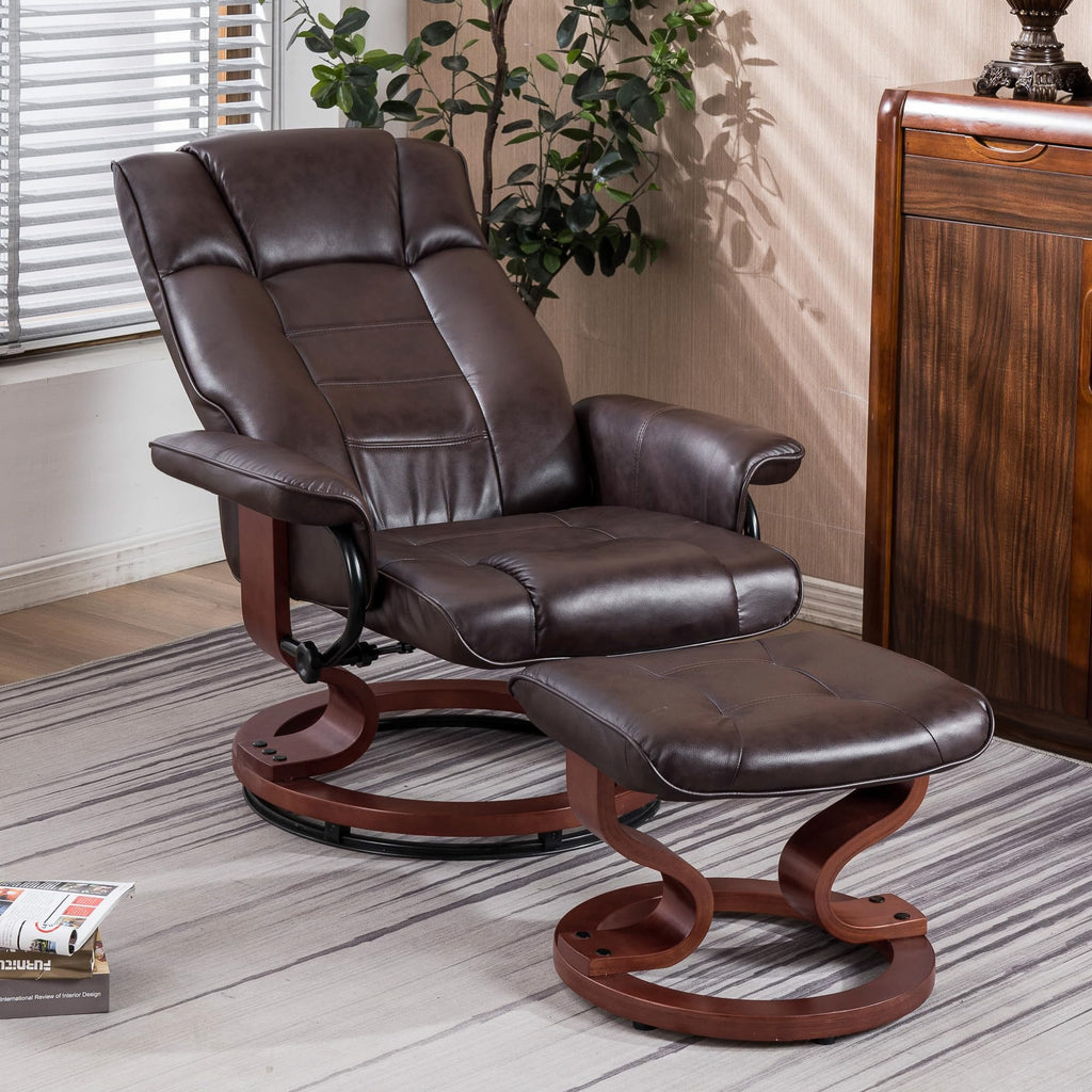 MCombo Manual Swivel Recliner with Ottoman, Faux Leather 9019