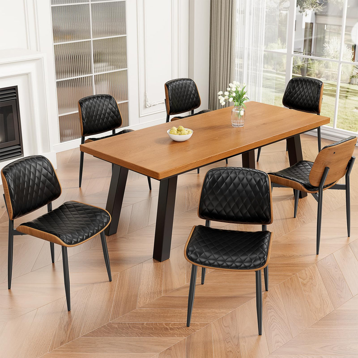 REONEY Dining Chairs Set of 4, Mid-Century Modern Kitchen Chairs, Black