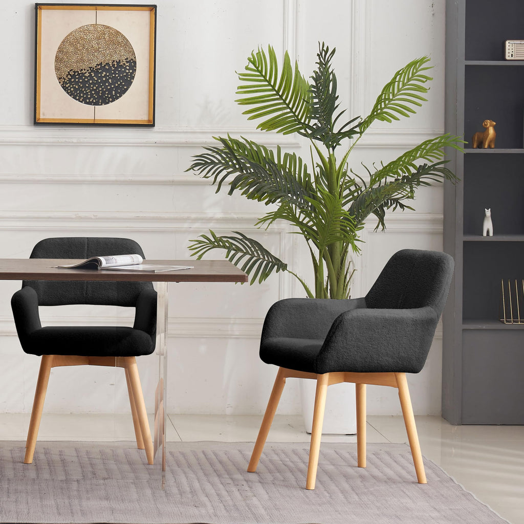 Mid Century Modern Dining Chairs Set of 2 & 4 & 6 Comfy Accent Chair Upholstered Kitchen Dining Living Room Chairs for Bedrooms Waiting Room Home Arm Desk Chair No Wheels (Beige, 2)