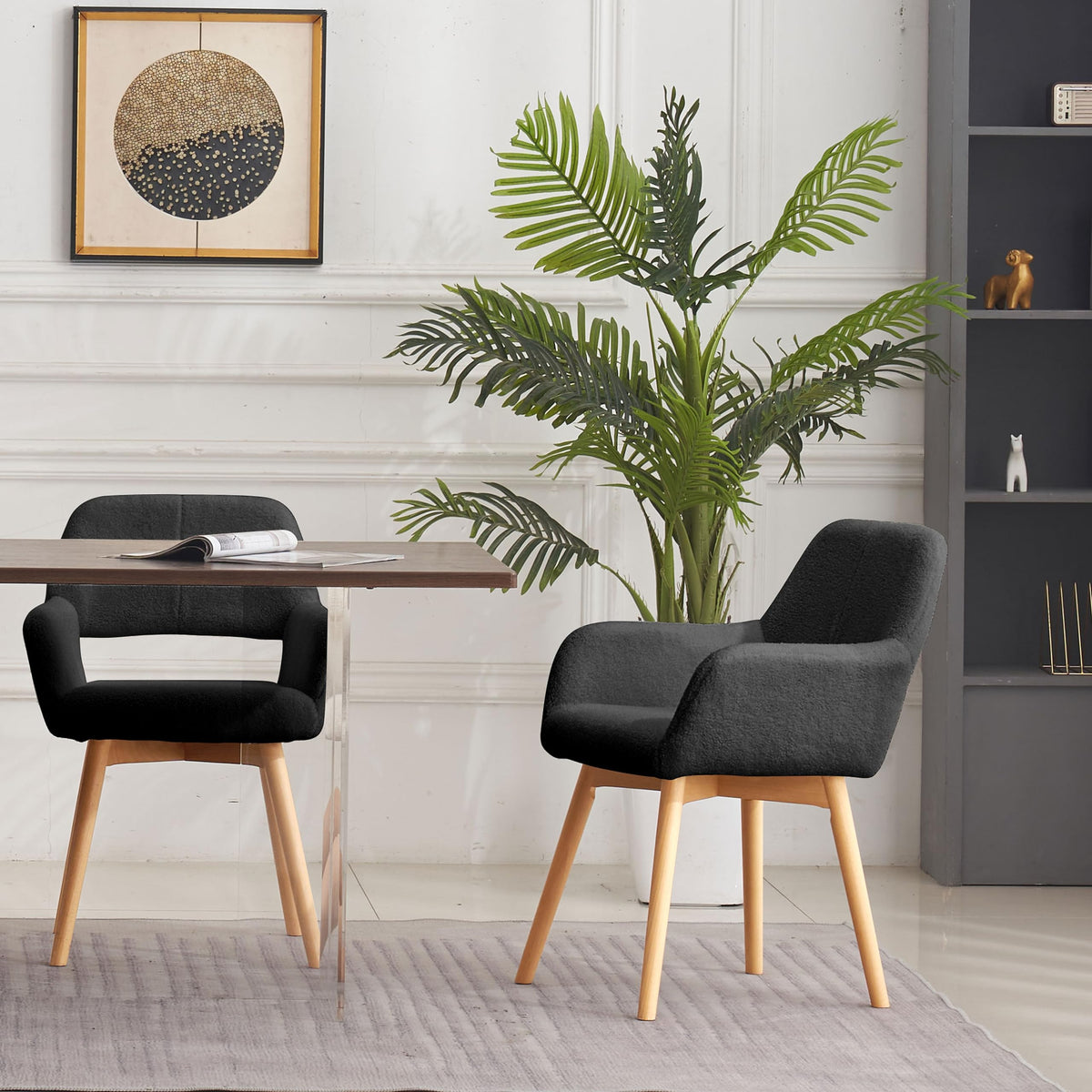 Mid Century Modern Dining Chairs Set of 2 & 4 & 6 Comfy Accent Chair Upholstered Kitchen Dining Living Room Chairs for Bedrooms Waiting Room Home Arm Desk Chair No Wheels (Beige, 2)