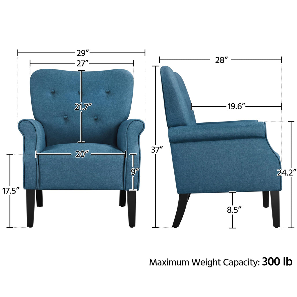 Yaheetech High Back Accent Chair Set of 2 with Rolled Arms, Navy Blue