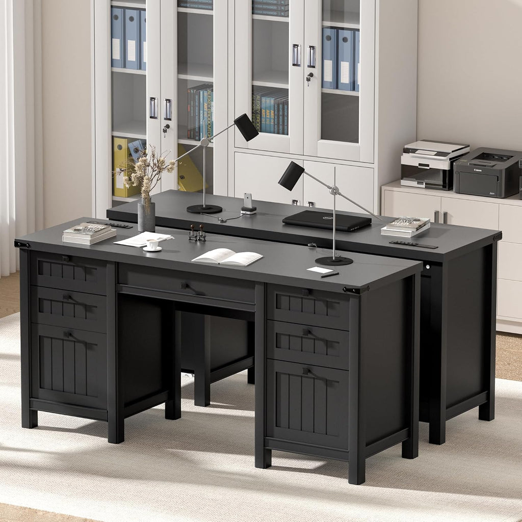62" Executive Desk Home Office Desk with File Drawer & Cabinet