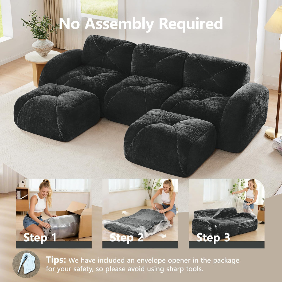 80" Sectional Modular Cloud Couch, Boneless Couch, Loveseat Red
