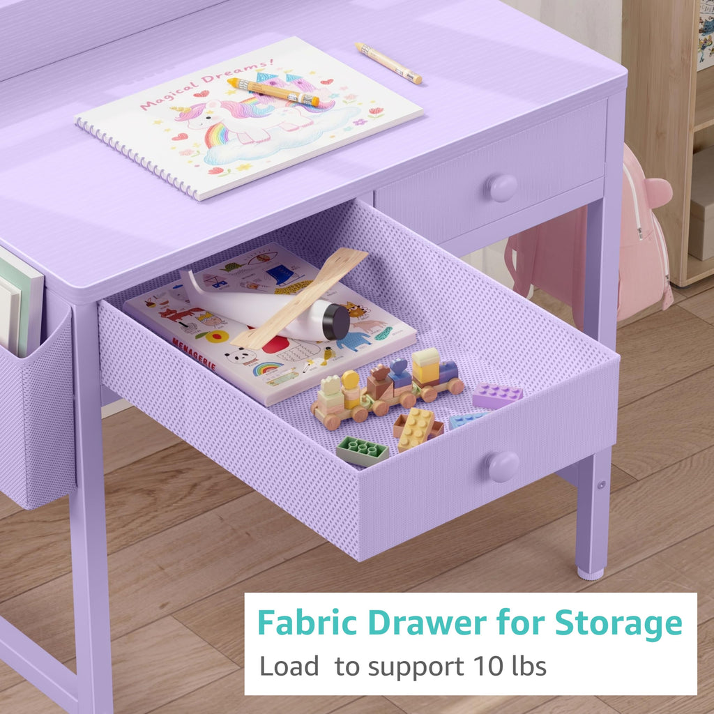 BOLUO White Kids Desk and Chair Set for 5-8 Year Old, Small Child Desk with Fabric Drawer, Children Study Table with Storage Toddler Girls Boys