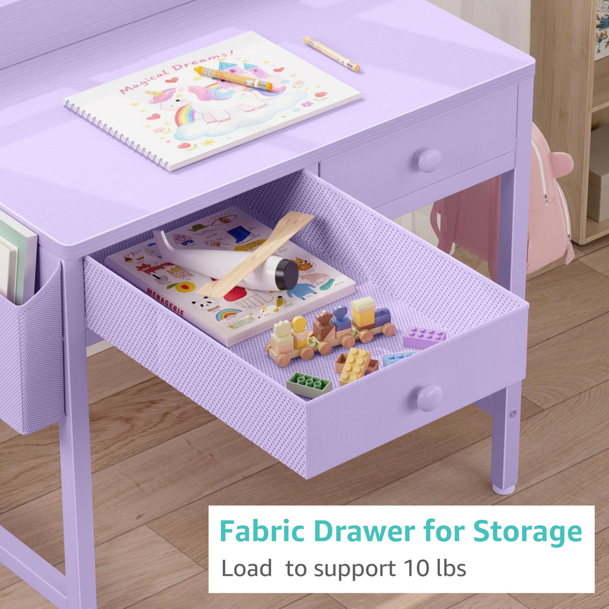 BOLUO White Kids Desk and Chair Set for 5-8 Year Old, Small Child Desk with Fabric Drawer, Children Study Table with Storage Toddler Girls Boys