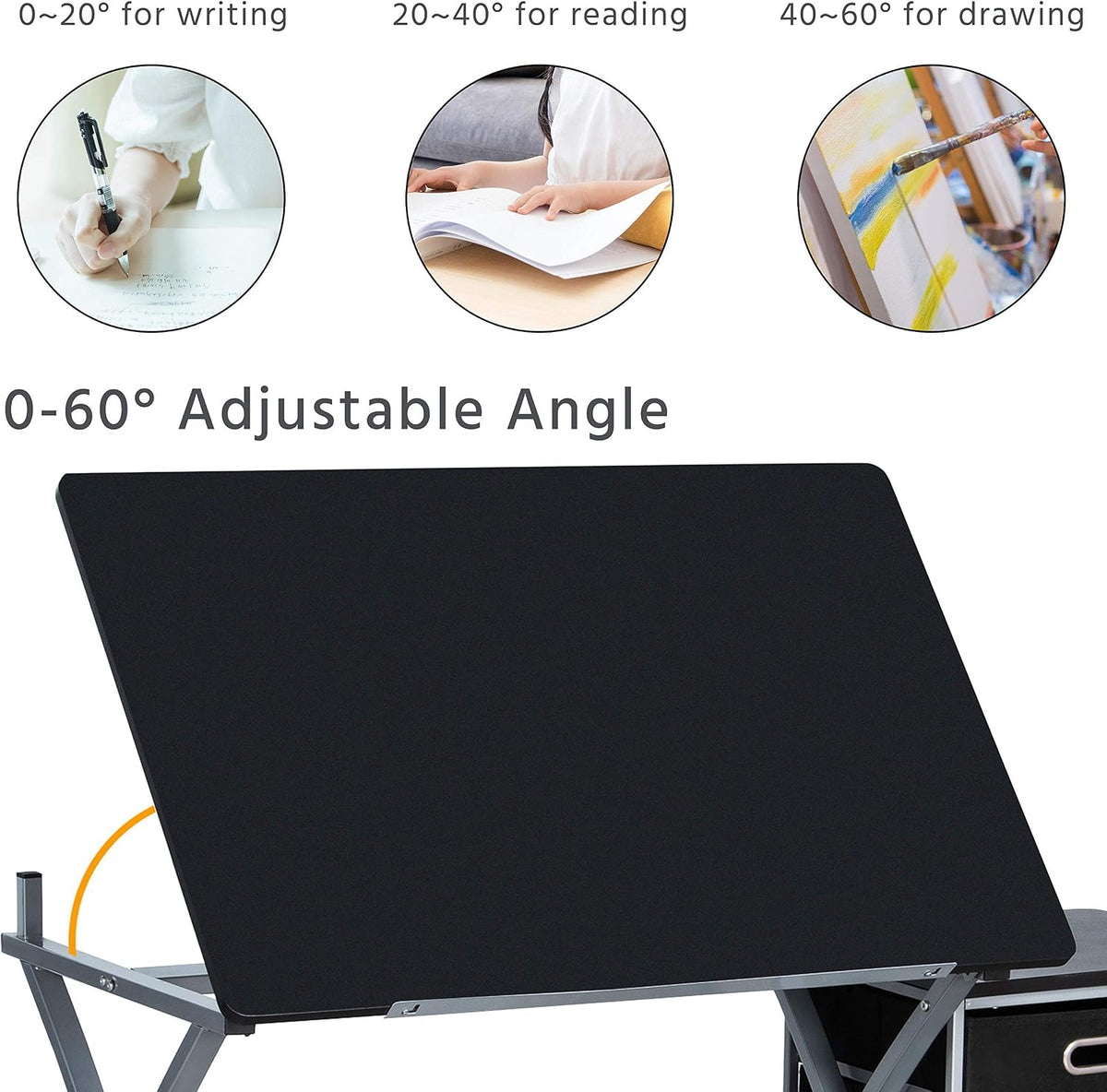 Yaheetech Drafting Table with Storage & Stool, Adjustable Art Drawing Desk